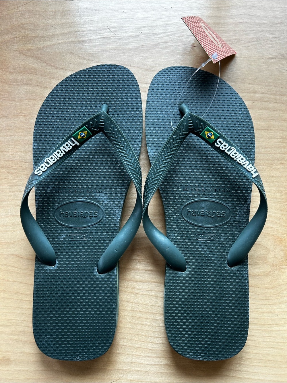 Havaianas Flip Flops in Dark Green with Brazilian Flag Detail